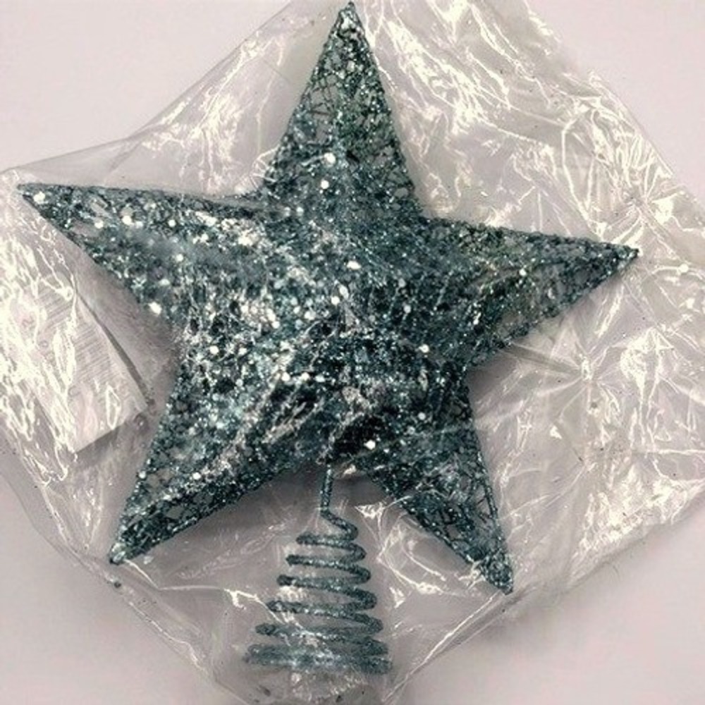 URATOT Glittered Christmas Tree Topper 5 point Star Vibrant Aqua Blue 8 Inch